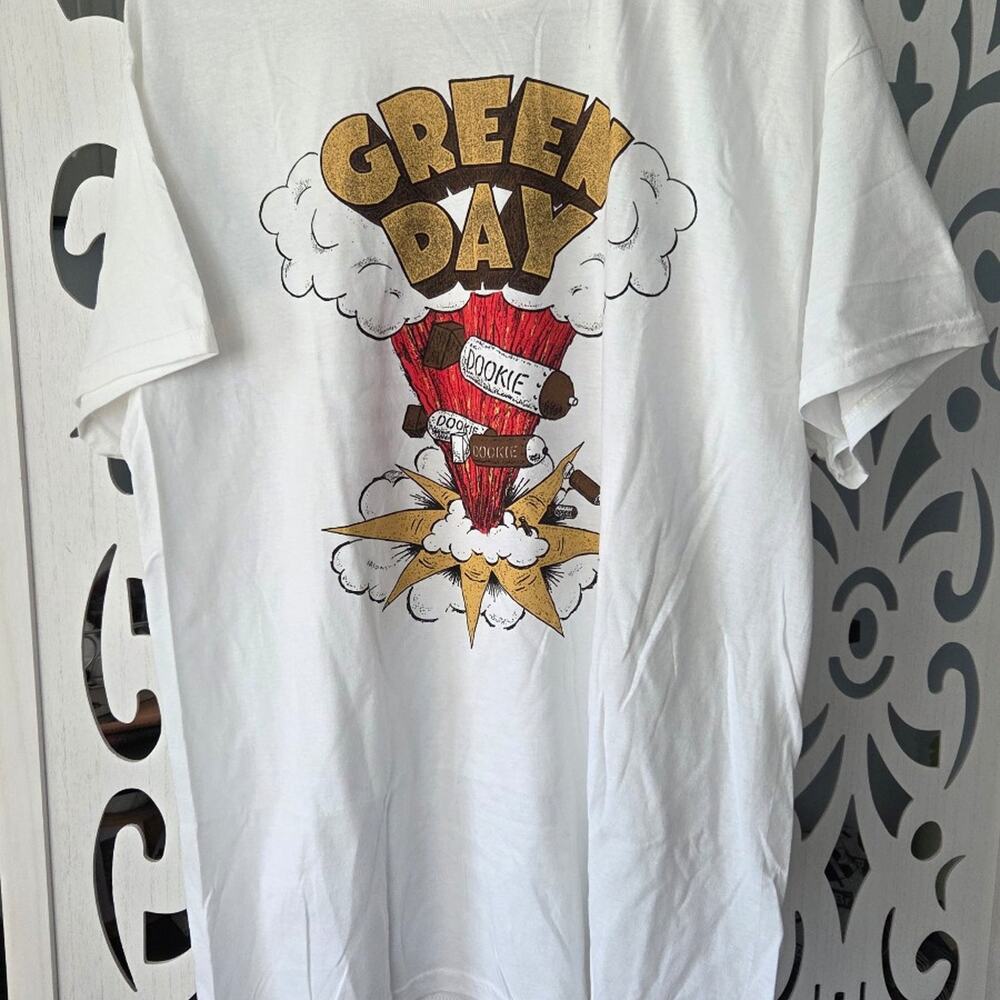 Green Day Dookie Album Cover Tracklist Graphic Tee White Shirt Mad Engine Large